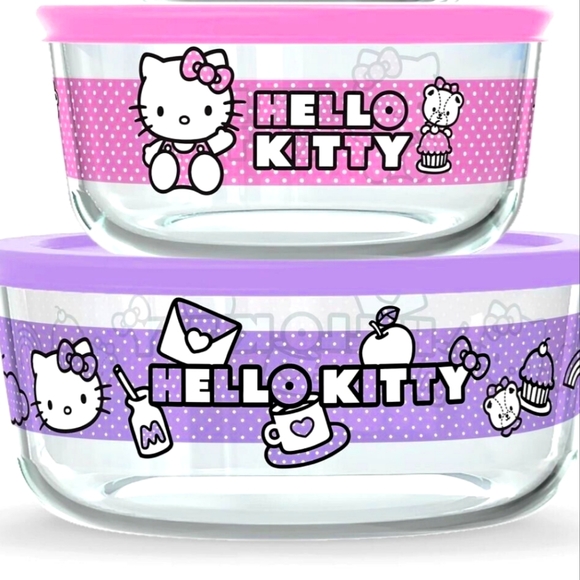 Hello Kitty Other - Set of 2 Hello Kitty Pyrex Glass Containers with Lid NWT